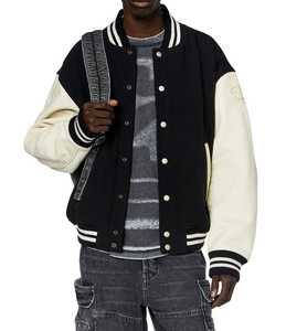 Blouson universitaire homme noir et crème 2026 avec poches kangourou, fermeture boutonnée, coupe décontractée, pour l'automne - Product Image 6