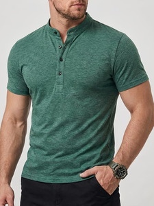 Men's Slim Fit Short Sleeve Knitted T-Shirt Solid Color Casual Anti-Wrinkle Spandex/Cotton Customizable Green Summer 200 Grams - Product Image 3