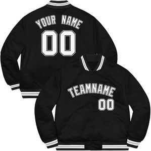 Veste universitaire noire pour homme, personnalisable avec nom et numéro, fermeture éclair sur le devant, col rabattable, style décontracté pour l'automne - Product Image 1