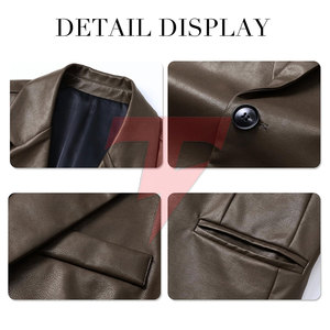 Blazer de Cuero Cruzado para Hombre, Estilo Americano Clásico, Corte Entallado, Cuello de Solapa, Ajuste Cómodo para Hombres Modernos - Product Image 5