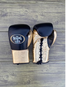 Customized No Boxing No Life Black & Gold Real Cowhide Leather Boxing <b>Gloves</b> Lace-Up Lightweight Breathable - Product Image 5
