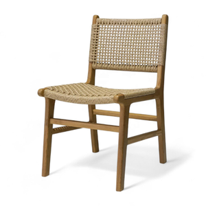Chaise de jardin en teck avec assise tressée, mobilier d'extérieur de style scandinave, siège en bois durable pour terrasse et salle à manger - Product Image 5