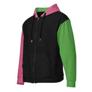 Sweat à capuche zippé color block avec broderie 3D sur le devant, rose et vert, coupé-cousu, style streetwear décontracté pour femme - Product Image 2