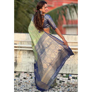 Green Kanjivaram Soft Tissue Silk Leheriya Traditional Zari Woven Saree <b>Indian</b> & <b>Pakistani</b> <b>Clothing</b> - Product Image 3
