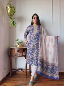 Ensemble Kurti en coton imprimé à la main avec dupatta en coton, idéal pour un usage quotidien et festif - Product Image 3