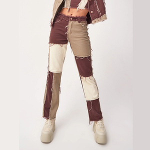 Jeans ajustados de patchwork para mujer, pantalones vaqueros desgastados con bloques de color, estilo urbano, corte ajustado, moda, OEM, venta al por mayor personalizada - Product Image 2