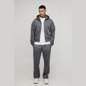 Nouvel ensemble de survêtement unisexe de luxe en polaire respirante avec strass gris personnalisés, collection hiver 2026 – Hoodie et pantalon de jogging streetwear - Product Image 1