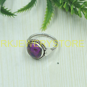 925 Sterling <b>Silver</b> Purple Copper Turquoise <b>Ring</b> Handmade Oval Cabochon Gemstone Vintage Boho Adjustable Women <b>Statement</b> Jewelry - Product Image 3