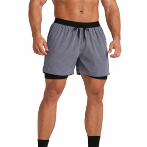 Men Sport <b>Shorts</b> Gray Black Drawstring Quick Dry Fitness Gym Running <b>Short</b> Pants Solid Color Mid Waist Woven <b>Polyester</b> - Product Image 1