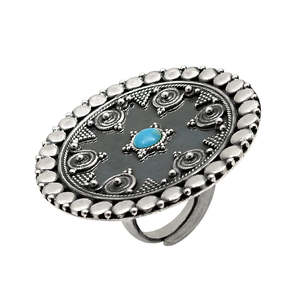 Ethnic Tribal <b>Silver</b> Jewelry <b>Adjustable</b> Vintage Boho <b>Ring</b> Comes With Single Round Cut Turquoise Gemstone In 925 Sterling <b>Silver</b> - Product Image 1