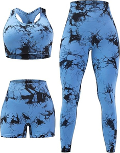 Conjunto Deportivo de Yoga para Mujer, Tie Dye, Leggings de Cintura Alta, Cintura Elástica, Sujetador Deportivo sin Mangas, Secado Rápido, Ropa Deportiva Activa, 2 Piezas - Product Image 1