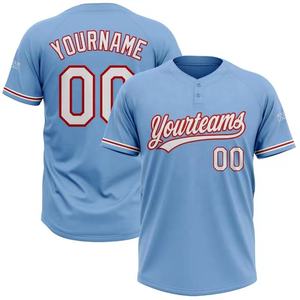Ensemble de maillots de baseball et pantalons personnalisés avec logo d'équipe, style bleu ciel, deux boutons, imprimé par sublimation, grandes tailles, 100% coton - Product Image 1
