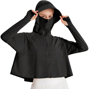 Veste courte à manches longues pour femme, respirante, écologique, à séchage rapide, ample, avec protection pour le visage, en spandex/nylon, pour le yoga et les activités de plein air - Product Image 3