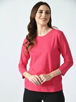 T-shirt pour femme à col rond et manches trois quarts, couleur unie, coupe classique, décontracté, 100% coton tricoté, respirant, toutes saisons