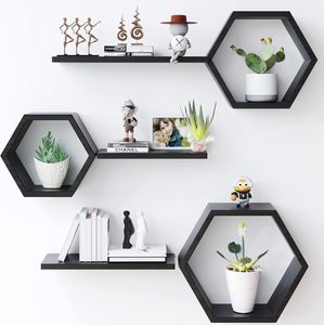 Wooden Floating <b>Wall</b> Shelves For Living Room <b>Wall</b> <b>Mounted</b> Set Of 6 Hexagon Shelves For Photos <b>Plants</b> And <b>Wall</b> Decor Honeycomb - Product Image 1