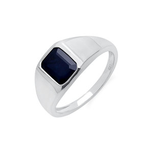 925 Sterling <b>Silver</b> Natural Blue Sapphire <b>Ring</b> Bezel Set <b>Emerald</b> Cut Gemstone Classic Style Unisex Everyday Wear Jewelry - Product Image 1