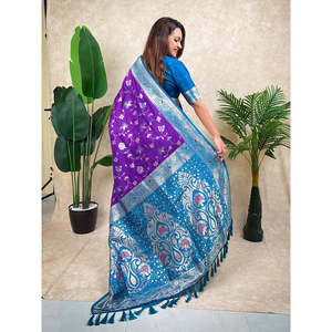 Sari en soie tissée Zari Jaal Banarasi violet Elite Weaves et foulard élégant avec motif tissé complexe 650g - Product Image 4