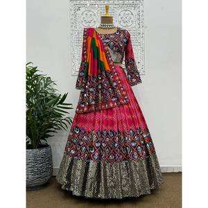 Beautiful XL <b>Size</b> Lehenga Choli Fancy Digital Print with Embroidery Sequence Work - Product Image 1