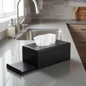 Porte-mouchoirs en bois minimaliste |   Boîte à serviettes en bois noir moderne, décoration pour la maison, le bureau et les chambres d'hôtel de luxe - Product Image 1