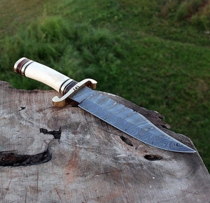 Cuchillo de Caza Premium de Acero de Damasco con Hoja Fija y Mango de Hueso, Hecho a Mano, para Supervivencia al Aire Libre, Grado Industrial, OEM - Product Image 2