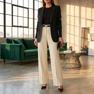Pantalon large taille haute pour femme, couleur unie, en satin, coupe ample, longueur complète, élégant, pour l'automne, avec ceinture - Product Image 6