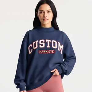Custom Letter Applique <b>Embroidery</b> Women's Oversized Mock Neck Long Sleeve Fleece <b>Sweatshirt</b> Polyester & Cotton Winter All Season - Product Image 1