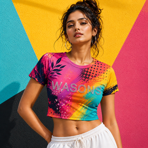 Custom Printed Women Y2K Collarless Crop Tee Digital Printing Hollow <b>Rainbow</b> Streetwear Summer Fashion Clothing OEM Manufacturer - Product Image 1