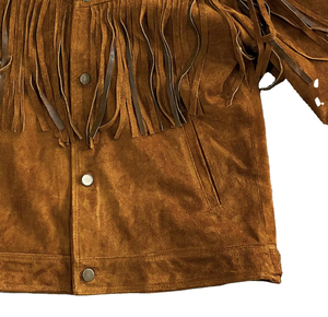 Men's Vintage Suede Leather <b>Jacket</b> With <b>Fringe</b> Turn-down Collar Regular Fit Autumn Wear - Product Image 6