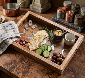 Acacia Wood Serving <b>Tray</b> <b>Large</b> Wooden Food <b>Trays</b> with Handles Coffee Table <b>Tray</b> for Ottoman Decor Kitchen Counter - Product Image 6