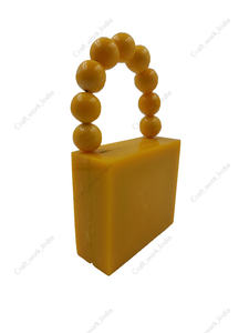 Indian Handcrafted Yellow Resin Clutch Bag With Beaded Handle Luxury Evening Party Women Statement Handbag - Product Image 2