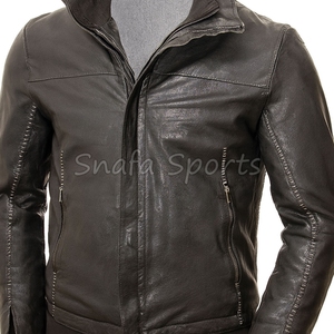 Veste en cuir de haute qualité pour homme avec fermeture éclair fine, coupe ajustée, pour l'automne et l'hiver, coupe-vent, couleur unie - Product Image 3