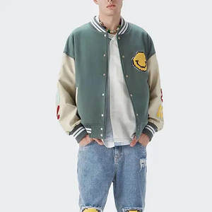 Blouson Teddy matelassé bleu marine avec col en tricot côtelé rayé, manteau de baseball rembourré pour l'hiver, vêtements d'extérieur décontractés pour hommes, fabricant - Product Image 6