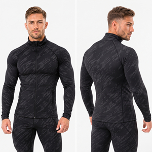 Veste d'entraînement ajustée pour homme, respirante, écologique, vêtements de sport, fermeture éclair intégrale, veste de compression en polyester imprimée pour homme - Product Image 1