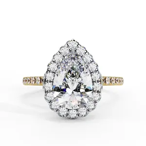 Bague en diamant de laboratoire éclatant, sertie d'un diamant central de 2 carats, de pierres latérales de 0,72 carats et en or massif 10K, 14K, 18K - Product Image 1
