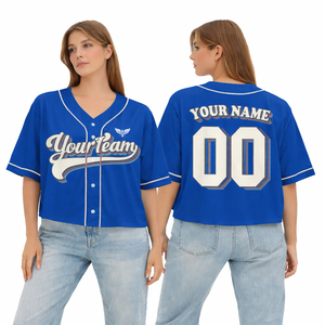 Custom Women Baseball Crop Jersey Button <b>Down</b> Short Sleeve Sports Top With Name Number Breathable Team Wear OEM - Product Image 1