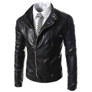 Blouson moto homme personnalisable en cuir PU marron avec fermeture éclair et poches, coupe ajustée, idéal pour l'automne - Product Image 4