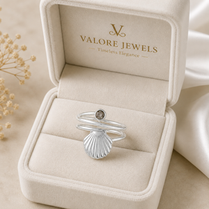Bague en argent sterling 925 avec coquillage – Bijou côtier en coquille de pétoncle et pierre précieuse - Product Image 6
