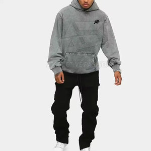 Sudadera con capucha oversize con lavado ácido para hombre, estilo urbano, con logo personalizado, básicas, para venta en línea - Product Image 4