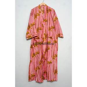 Robe kimono en coton faite à la main, imprimée au bloc, style japonais, pour femme, tenue de bain, vêtement de plage, kimono en coton fleuri - Product Image 1