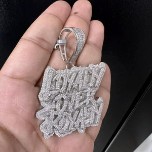 Pendentif initial Hip Hop personnalisé en argent sterling 925 plaqué or blanc 14 carats avec lettre en moissanite 6,25 carats, style Iced Out, bijoux pour homme - Product Image 1