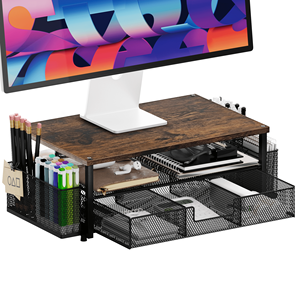 Soporte Elevador para Monitor con Cajones de Malla y Portaplumas, Organizador de Escritorio de 2 Niveles de Madera y Metal para Oficina - Product Image 1