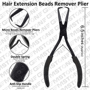 Kit d'outils pour extensions capillaires en acier inoxydable noir, durable et réutilisable : pinces, crochets, micro-anneaux, perles, outil de retrait et de pose à 2 trous - Product Image 5