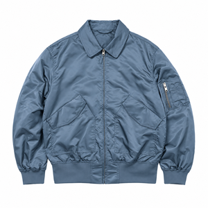 Chaqueta bomber vintage para hombre con cuello vuelto, azul sólido, cortavientos, con cremallera. - Product Image 1