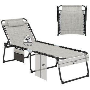 Sedia a sdraio pieghevole da esterno in ferro a 4 posizioni, larghezza 27 pollici, colore grigio - Product Image 1