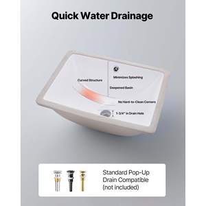 Lavabo Rectangular Moderno de Cerámica Blanca de 18.11 x 12.99 Pulgadas, Lavabo Bajo Encimera para Baño, Ideal para Espacios Pequeños - Product Image 5