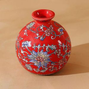Handmade <b>Red</b> Floral Tabletop <b>Vase</b> Traditional Chinese Style Decorative Ceramic <b>Vase</b> for Home Interior - Product Image 1