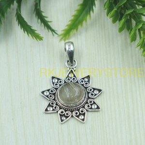 Colgante de Cuarzo Rutilado Dorado en Plata de Ley 925, Diseño Boho de Flor de Sol Hecho a Mano, Joyería con Piedras Preciosas, Regalo para Mujer, Regalo de Aniversario - Product Image 6