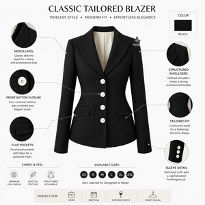 Blazer formel noir pour femme, style grec, pour la franc-maçonnerie, les sororités et les fraternités, manches longues, anti-plis, élégant - Product Image 5
