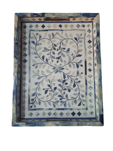 Plateau de service décoratif en os bleu de Chine, taille personnalisée, motif floral, design bohème, multifonctionnel pour Diwali, Bar Mitzvah - Product Image 1