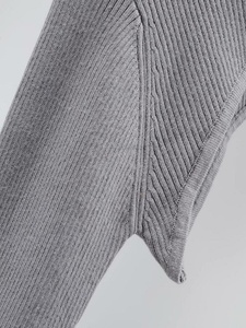 Women's Knitted Long Sleeve <b>Crop</b> <b>Top</b> Asymmetric O-Neck Casual Solid Color - Product Image 3